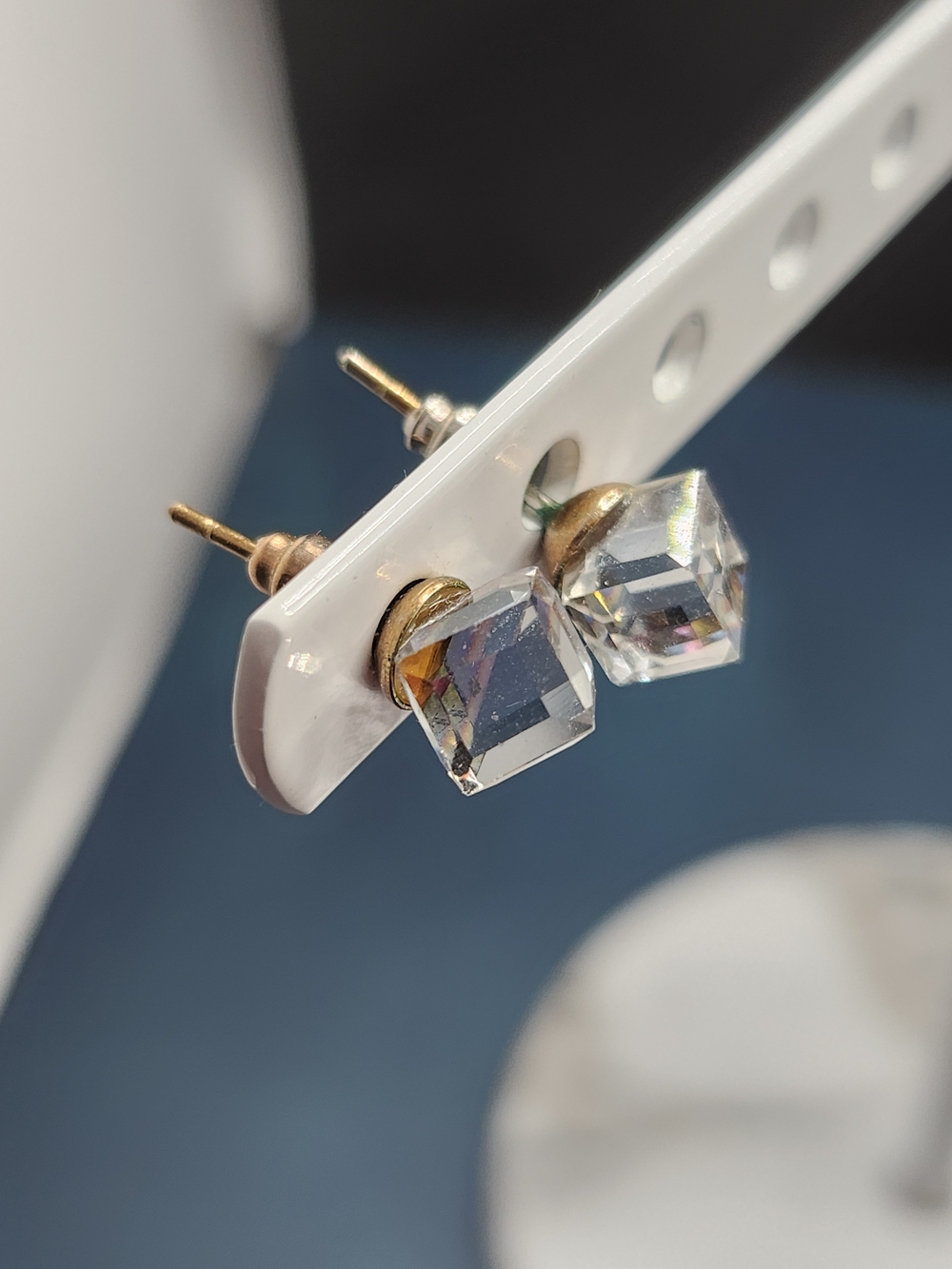 Crystal Cube Stud Earrings - Clear Glass Gemstones